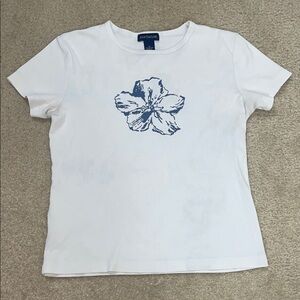 Ann Taylor Blue Flower Print White Tee